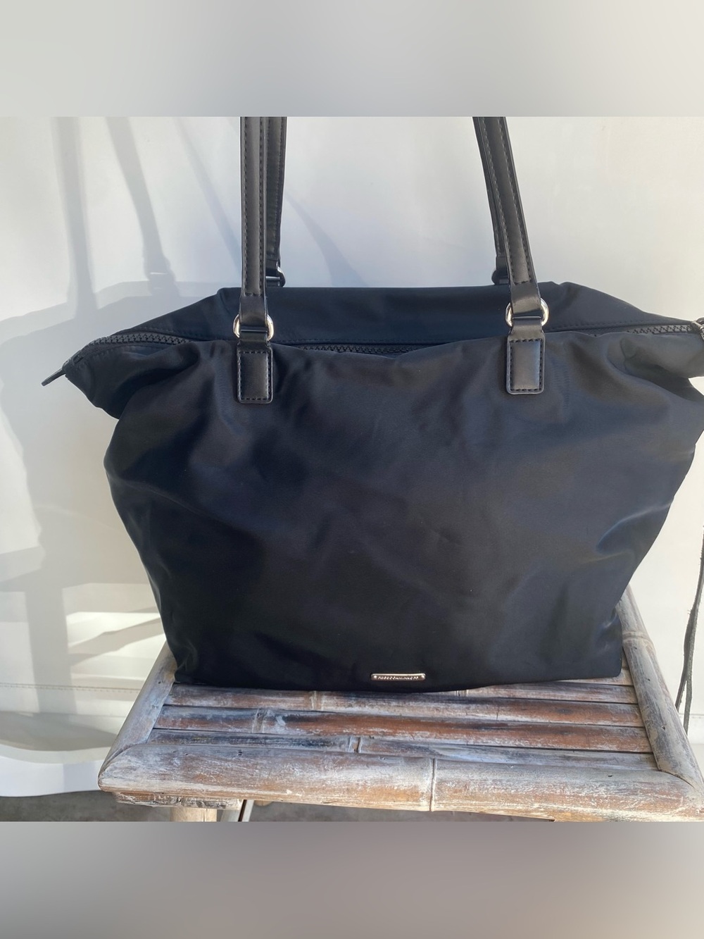 Rebecca Minkoff black nylon shoulder tote bag work office travel city minimalist